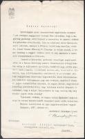 1937 Baross Szövetség országos nagygyűlésére hívó, Hunyady Ferenc vezérigazgató, országgyűlési képviselő részére szóló gépelt levél, Ilovszky János (1888-1953) a Baross Szövetség elnökének (1932-1945) aláírásával, fejléces papíron, kis szakadásokkal, hajtott.