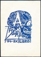 1984 Majda János ex libris-sze, linó, papír, jelzés nélkül, 21x15 cm