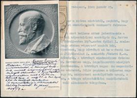 1949 zsákodi Csiszér János (1883-1953) szobrászművész gépelt autográf levele aláírásával, valamint k...