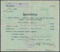 1930 A II. királyi debreceni 6. honvéd vegyesdandár parancsnoksága által kiadott igazolvány háborús emlékérem viselésének jogosultságára, hátoldalon Országos Vitézi Szék pecséttel