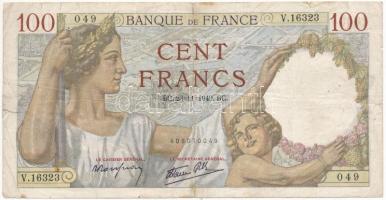 Franciaország 1940. 100Fr T:III szakadás, apró ly. France 1940. 100 Francs C:F tear, tiny holes