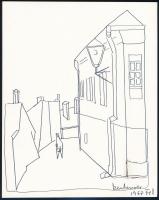 Fett Jolán (1927-2009): Szentendrei részlet. Tus, papír, jelzett, 18,5×14,5 cm