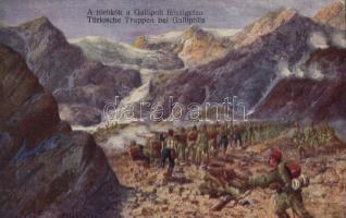 A törökök a Gallipoli félszigeten / Türkischer Truppen bei Gallipoli / WWI Turkish military art postcard (fl)