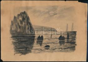 Getsy jelzéssel: Vitorlások. Szén, papír, 20×28,5 cm