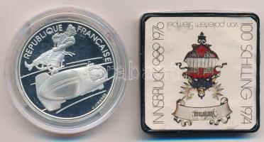 Ausztria 1976. 100Sch Ag "Olimpia" + Franciaország 1990. 100Fr Ag "Téli olimpia - gyo...