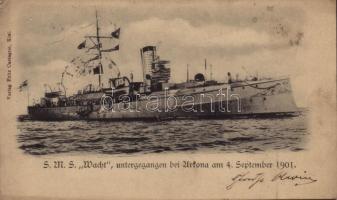 SMS Wacht, untergegangen bei Urkona am 4. September 1091. Kaiserliche Marine / German Navy aviso