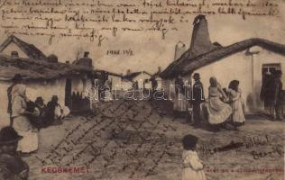 1908 Kecskemét, részlet a cigányvárosból. Komor Gyula kiadása (fa)