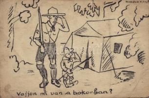 1929 Vajjon mi van a bokorban? Cserkész művészlap / Hungarian scout art postcard s: Rivcsun (fa)