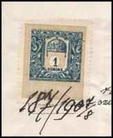 1913 Kolozsvár, A Farkas Ödön-féle kolozsvári (Erdély) zenekonzervatórium kitöltött, okmánybélyeggel...