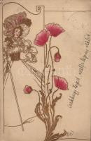 1900 Art Nouveau lady with poppy s: H.L. (EK)