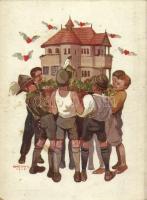Bakony és Balatonvidéki veszprémi cserkész- és turistaház javára / Hungarian scouting art postcard s: Márton L. (fl)