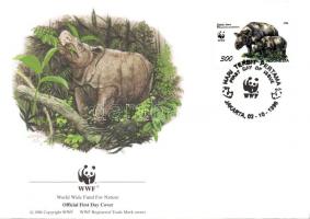WWF Szumátrai és jávai orrszarvú négyestömb + 4 FDC WWF Sumatran and Javan rhinoceroses block of 4 +...