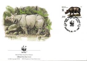 WWF Szumátrai és jávai orrszarvú négyestömb + 4 FDC WWF Sumatran and Javan rhinoceroses block of 4 +...