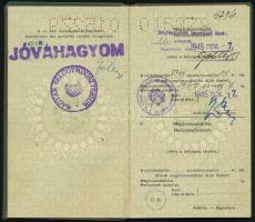 1937-1946 Zöld I-es típusú, 50 filléres benyomott illetékbélyegű útlevél, 1937-ben Európára (kivéve ...