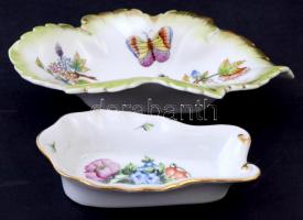 Herendi tálkák, 2 db, egyik viktória mintás, kézzel festett, jelzett, kopásokkal, 10x5,5cm és 15x9 c...