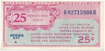 Amerikai Egyesült Államok / Katonai kiadás 1946. 25c 471. sorozat T:III USA / Military Payment Certificate 1946. 25 Cents 471. series C:F