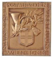 Ausztria 1933. INTERNATIONALE POSTWERTZEICHEN AUSSTELLUNG WIEN 1933 (Nemzetközi Postabélyeg Kiállítás Bécs 1933) egyoldalas, peremén jelzett, aranyozott Ag plakett, hátoldalon gravírozva ALEX. TUROCZI BUDAPEST UNGARN. Szign.: L. Hesshaimer - R. Placht (44,84g/0.900/43x39mm) T:1- kopott aranyozás