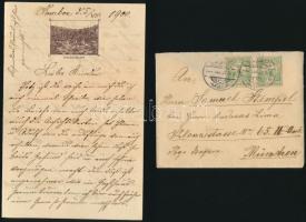 1900 Virágvölgy grafikával díszített levélpapírra írt levél, borítékkal