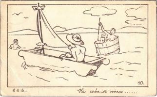 Ha csónak nincs... A KEG (Katolikus Egyetemi Gimnázium) cserkészcsapatok kiadása / Hungarian boy scout art postcard (EB)