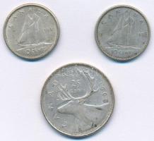 Kanada 1958-1962. 10c Ag (2xklf) + 1968. 25c Ag T:2,2- Canada 1958-1962. 10c Ag (2xdiff) + 1953-1968. 25 Cents Ag (2x) C:XF,VF