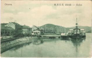 1918 Orsova, MFTR kikötő, gőzhajó / Hafen / port, steamship (EK)