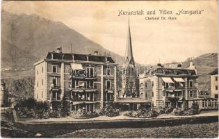 1915 Merano, Meran (Südtirol); Kuranstalt und Villen "Hungaria" Chefarzt Dr. Gara / spa, villa, church (cut)