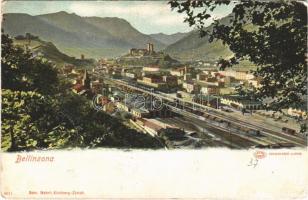 Bellinzona, general view, railway station, train. Gebr. Wehrli 6071. Auto-Chrom Louis Glaser (fa)