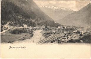Fortezza, Franzensfeste (Südtirol); general view, railway station, train. Verlag v. F. Wasserbacher (fl)