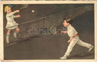 1933 Children playing tennis, tennis court. ULTRA 2323. s: Colombo