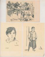 7 db MODERN vietnami grafikai motívum képeslap a 60-as évekből / 7 modern Vietnamese graphic motive ...