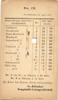 1877 Nagykikindai malom árjegyzéke használatlan, érvénytelenített díjjegyes levelezőlapon