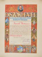1927 Gárdonyi Géza társaság oklevél bélyegzett aláírásokkal 27x45 cm