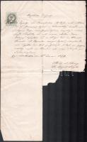 1879 Gyergyószentmiklós, Dr. Angelo Longhi által kiállított igazolás, 50 kr okmánybélyeggel, a papírlap egy része hiányzik