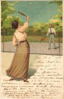 1901 Couple playing tennis. E.S.D Serie 8070. litho (fa)