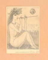 Kondor Lajos (1926-2006): Lány a mezőn 68. Rézkarc, papír, jelzett, kartonra kasírozva, üvegezett fa keretben, 13×10 cm