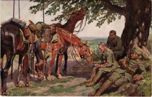 Treue Freunde / WWI German military art postcard, Red Cross charity fund s: A. Roloff (fl)