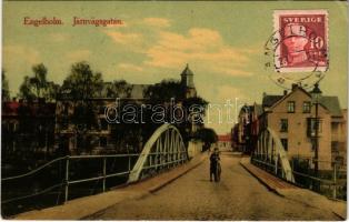 1921 Ängelholm, Engelholm; Järnvägsgatan / street view, bridge, bicycle. TCV card (EK)