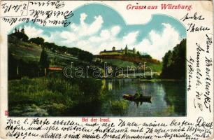 1903 Würzburg, Bei der Insel / castle, boat (EB)