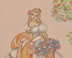 2 db üvegezett képkeret festett selyemképpel. Képméret 15x20 cm,