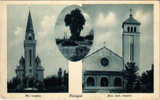 1942 Felsőgöd (Göd), Református templom, Római katolikus templom, utca a vasútállomásnál (fl)