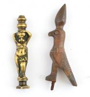 2 bronz figura: régi puttó, egyiptomi isten. 10 , 11 cm