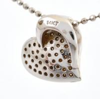 Arany(Au) 14K nyaklánc, szív alakú függővel, cirkónia kövekkel, jelzett, h: 45 cm, bruttó: 3 g