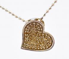 Arany(Au) 14K nyaklánc, szív alakú függővel, cirkónia kövekkel, jelzett, h: 45 cm, bruttó: 3 g