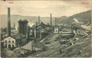 1908 Resica, Resita; kohók a vasgyárban, iparvasút. Neff Antal kiadása / furnaces in the iron works, industrial railway (EB)