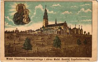 1924 Czestochowa, Widok klasztoru Jasnogórskiego i obraz Matki Boskiej Czestochowskiej / Jasna Góra Monastery (worn corners)