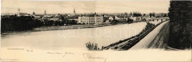 1908 Bad Radkersburg (Steiermark), general view, bridge. Verlag F. Semlitsch. folding panoramacard + Jubiläums-Ausstellung der Handwerker Steiermarks Graz 1908 stamp (fl)