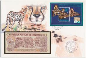 Mozambik 1983. 50M felbélyegzett borítékban, bélyegzéssel T:I  Mozambique 1983. 50 Meticais in envelope with stamp and cancellation C:UNC