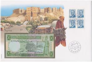 Szíria 1988. 5Ł borítékban, alkalmi bélyeggel és bélyegzéssel T:I  Syria 1988. 5 Pounds in envelope with stamps and cancellations C:UNC
