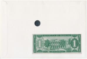 Paraguay "Chaco katona" érmés és bankjegyes, pecsételt boríték benne 1984. 1G rozsdamentes...