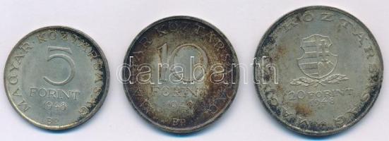 1948. 5Ft Ag "Petőfi" + 10Ft Ag "Széchenyi" + 20Ft Ag "Táncsics" "...